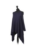 Italian Front Wrap Cold Shoulders Knitted Lagenlook Jumper-Navy side