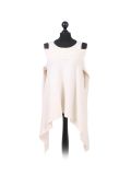 Italian Front Wrap Cold Shoulders Knitted Lagenlook Jumper-Off white