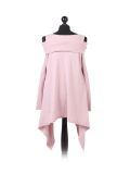 Italian Front Wrap Cold Shoulders Knitted Lagenlook Jumper-Pink back