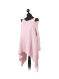 Italian Front Wrap Cold Shoulders Knitted Lagenlook Jumper-Pink side