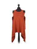 Italian Front Wrap Cold Shoulders Knitted Lagenlook Jumper-Rust