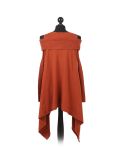 Italian Front Wrap Cold Shoulders Knitted Lagenlook Jumper-Rust back