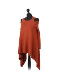 Italian Front Wrap Cold Shoulders Knitted Lagenlook Jumper-Rust side