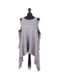Italian Front Wrap Cold Shoulders Knitted Lagenlook Jumper-Silver