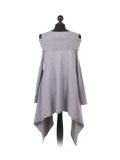 Italian Front Wrap Cold Shoulders Knitted Lagenlook Jumper-SIlver back