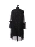 Italian Glittery Leaf Print 2 Layered Mesh Net Lagenlook Dress -Gold back