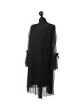 Italian Glittery Leaf Print 2 Layered Mesh Net Lagenlook Dress -Gold side