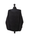 Italian Glittery Woolen Knitted Lagenlook Jumper-Black