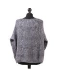 Italian Glittery Woolen Knitted Lagenlook Jumper-Charcoal back