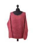 Italian Glittery Woolen Knitted Lagenlook Jumper-Wine