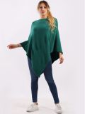 Italian Knitted Lagenlook Star Poncho-Bottle green