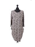 Italian Leopard Print Side Pockets Lagenlook Dress-beige