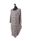 Italian Leopard Print Side Pockets Lagenlook Dress-Beige side