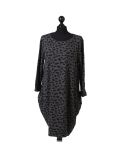 Italian Leopard Print Side Pockets Lagenlook Dress-Charcoal
