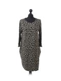 Italian Leopard Print Side Pockets Lagenlook Dress-Khaki