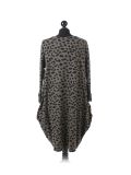 Italian Leopard Print Side Pockets Lagenlook Dress-Khaki back