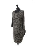 Italian Leopard Print Side Pockets Lagenlook Dress-Khaki side