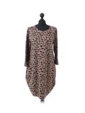 Italian Leopard Print Side Pockets Lagenlook Dress-Camel