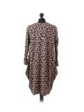 Italian Leopard Print Side Pockets Lagenlook Dress-Camel back