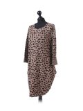 Italian Leopard Print Side Pockets Lagenlook Dress-camel side