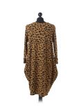 Italian Leopard Print Side Pockets Lagenlook Dress-Mustard back