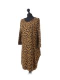 Italian Leopard Print Side Pockets Lagenlook Dress-Mustard side
