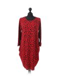 Italian Leopard Print Side Pockets Lagenlook Dress-Red