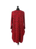 Italian Leopard Print Side Pockets Lagenlook Dress-Red back