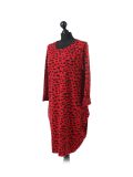 Italian Leopard Print Side Pockets Lagenlook Dress-Red side