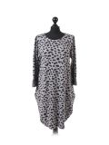 Italian Leopard Print Side Pockets Lagenlook Dress-Silver