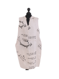 Italian Made Writing Print Sleeveless Linen Lagenlook Dress-beige