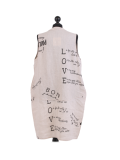 Italian Made Writing Print Sleeveless Linen Lagenlook Dress-beige back