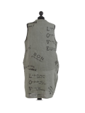Italian Made Writing Print Sleeveless Linen Lagenlook Dress-Khaki back