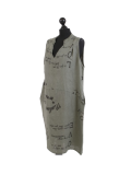 Italian Made Writing Print Sleeveless Linen Lagenlook Dress-Khaki side