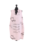 Italian Made Writing Print Sleeveless Linen Lagenlook Dress-Pink