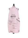 Italian Made Writing Print Sleeveless Linen Lagenlook Dress-Pink back