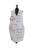 Italian Made Writing Print Sleeveless Linen Lagenlook Dress-Silver