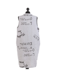 Italian Made Writing Print Sleeveless Linen Lagenlook Dress-Silver back
