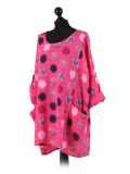 Italian Multicolor Polka Dot Cotton Top-Fuschia Side