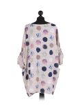 Italian Multicolor Polka Dot Cotton Top-beige back
