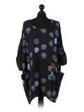 Italian Multicolor Polka Dot Cotton Top-Black