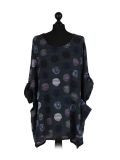 Italian Multicolor Polka Dot Cotton Top-Charcoal