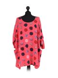 Italian Multicolor Polka Dot Cotton Top-coral