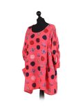 Italian Multicolor Polka Dot Cotton Top-coral side