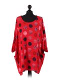 Italian Multicolor Polka Dot Cotton Top-Crimson