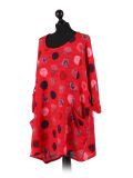 Italian Multicolor Polka Dot Cotton Top-Crimson Side