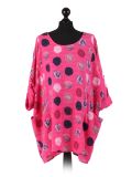 Italian Multicolor Polka Dot Cotton Top-Fuschia