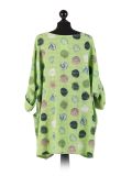 Italian Multicolor Polka Dot Cotton Top-Green Back