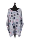 Italian Multicolor Polka Dot Cotton Top-Grey