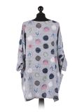 Italian Multicolor Polka Dot Cotton Top-Grey Back